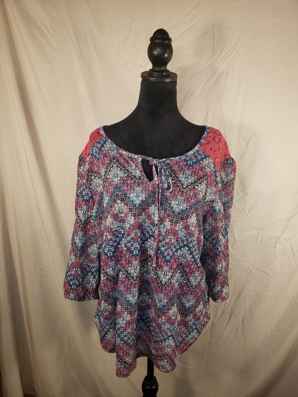 Self Esteem Chevron Print Peasant Tunic - Pink & Blue - 2X